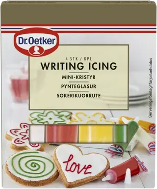 Dr. Oetker Writing Icing Pynteglasur og Dr. Oetker krymmel (evt)
