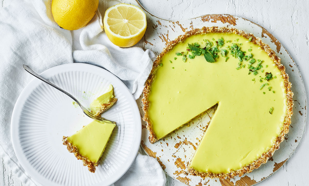 Vegansk Citrontærte med mandelbund