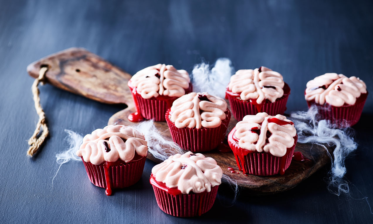 Halloween hjernecupcakes