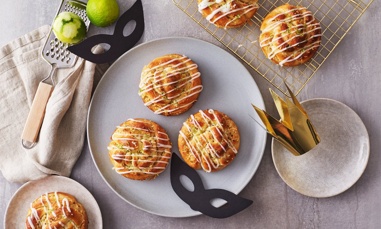Fletsnurrer med lime, vanilje og hvid chokolade