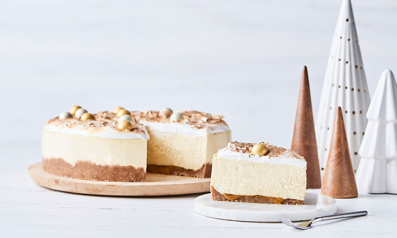 Abrikos cheesecake med kanelbund og brændt marengs